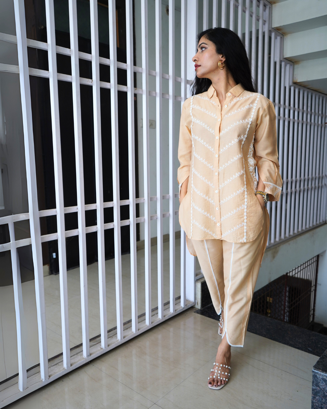 Desert Sand Chikankari Coord Set - Set of 2