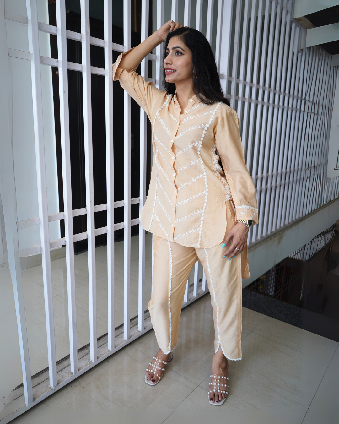 Desert Sand Chikankari Coord Set - Set of 2