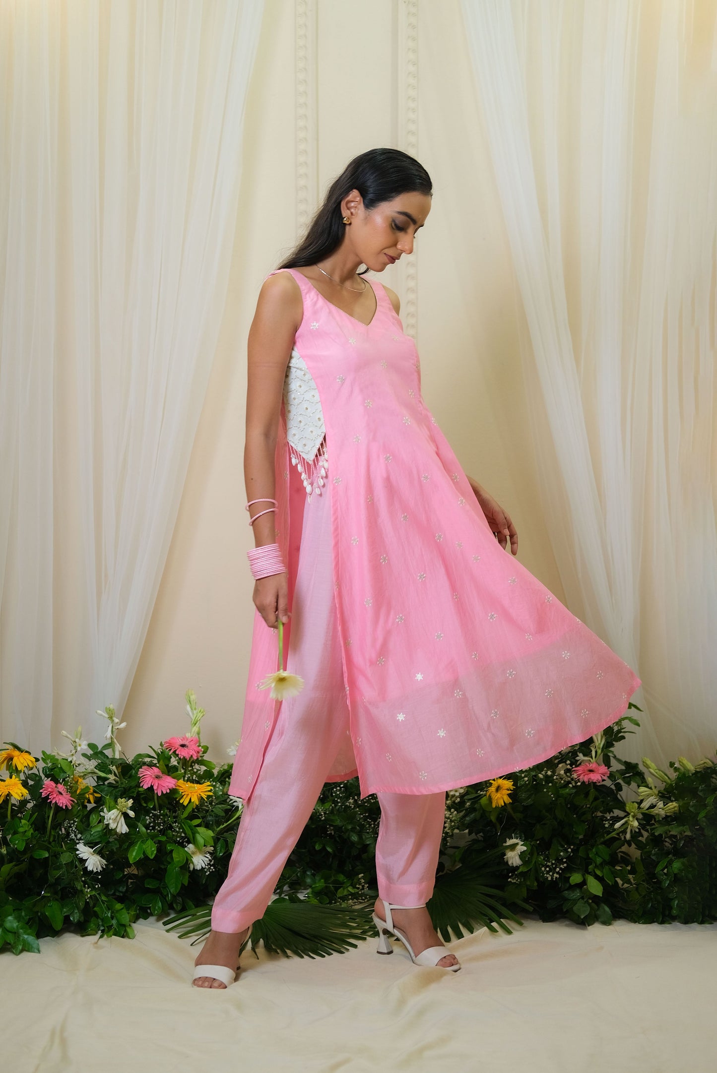 Arohi Blue Chanderi Embroidered Kurta