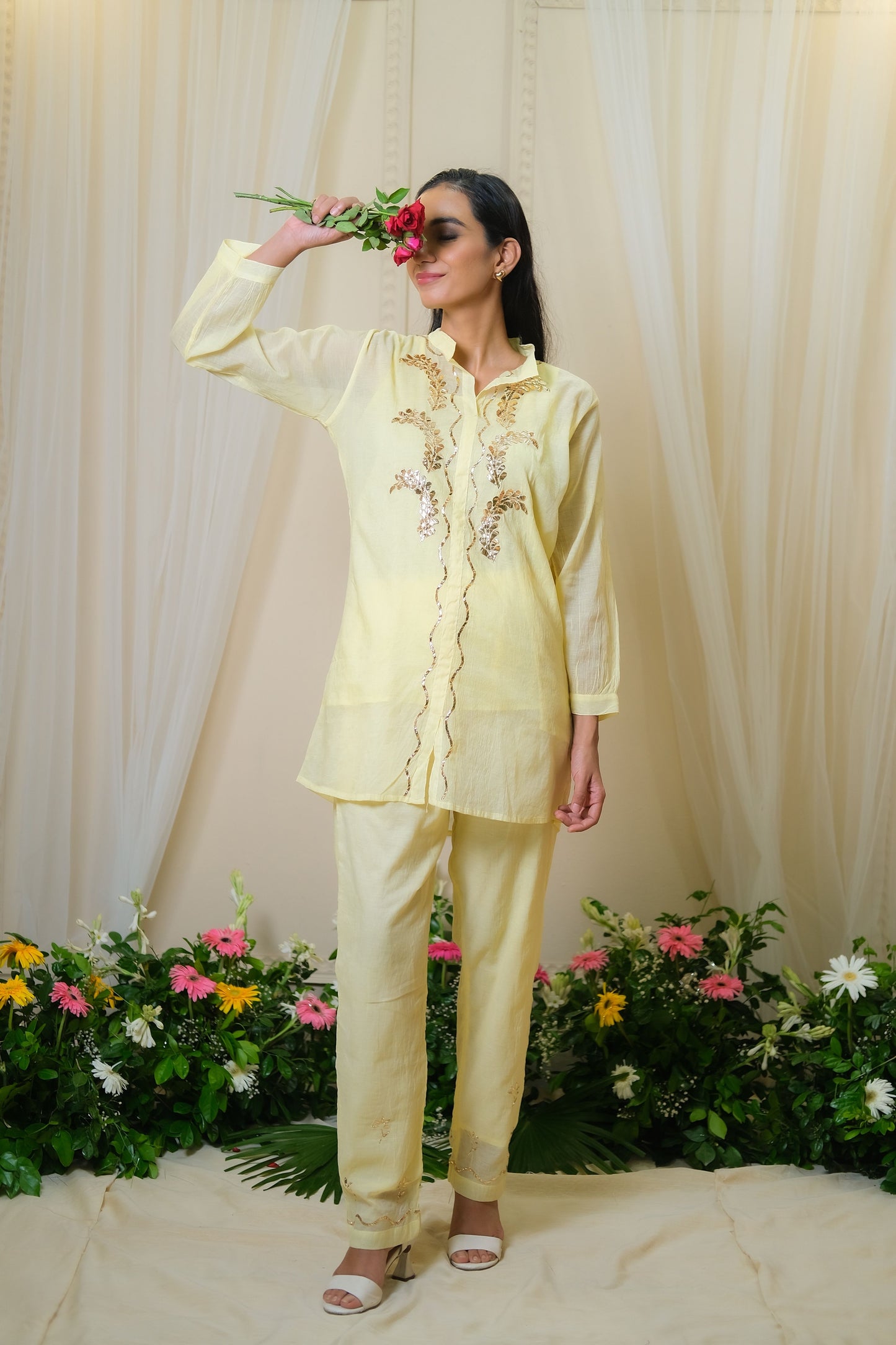 Sitaara Yellow Mukaish Coord Set - of 2