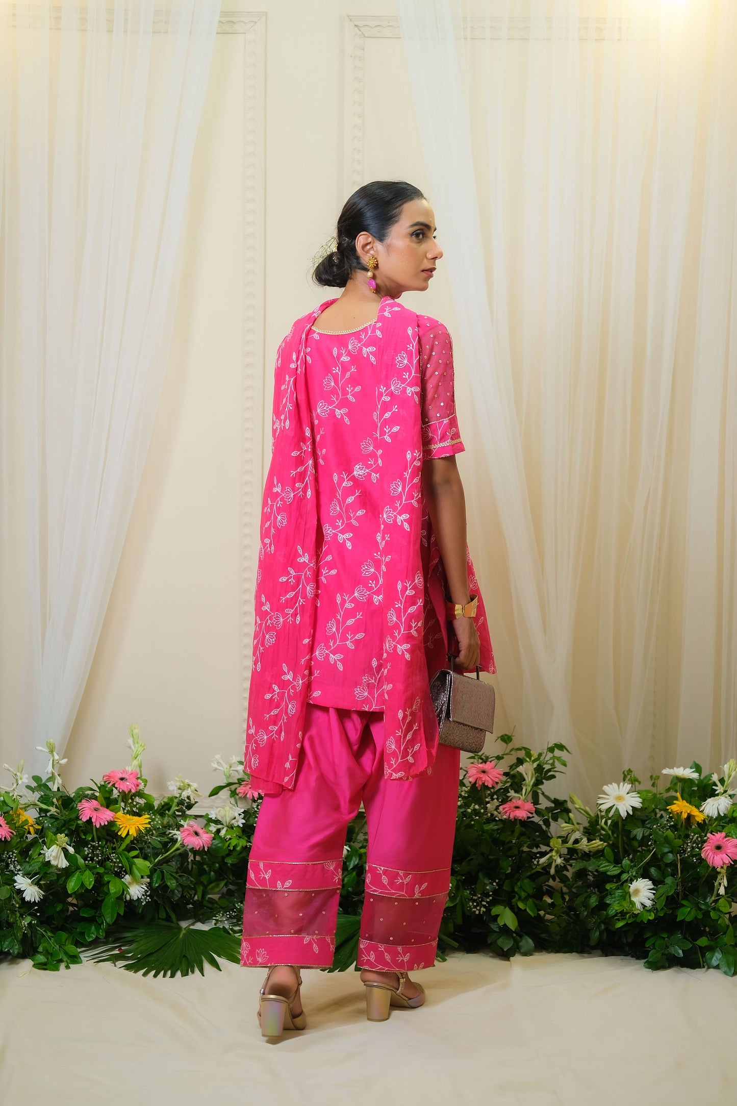 Fuchsia Pink Chanderi Mul Dupatta