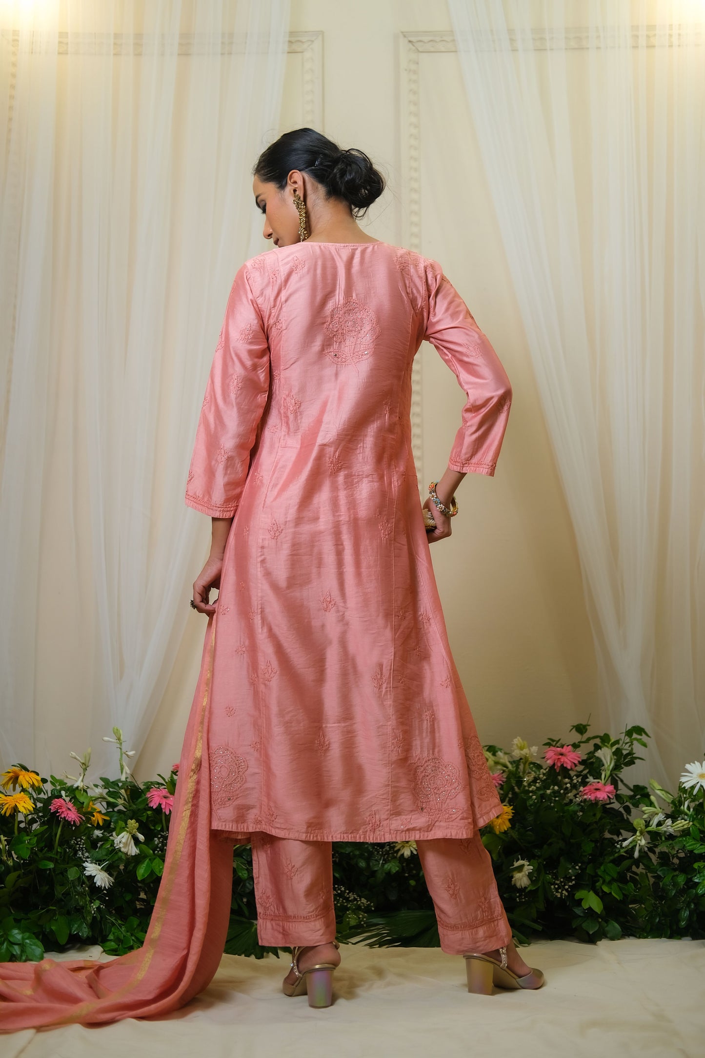 Sindoori Peach Chikankari Anarkali Suit - of 3