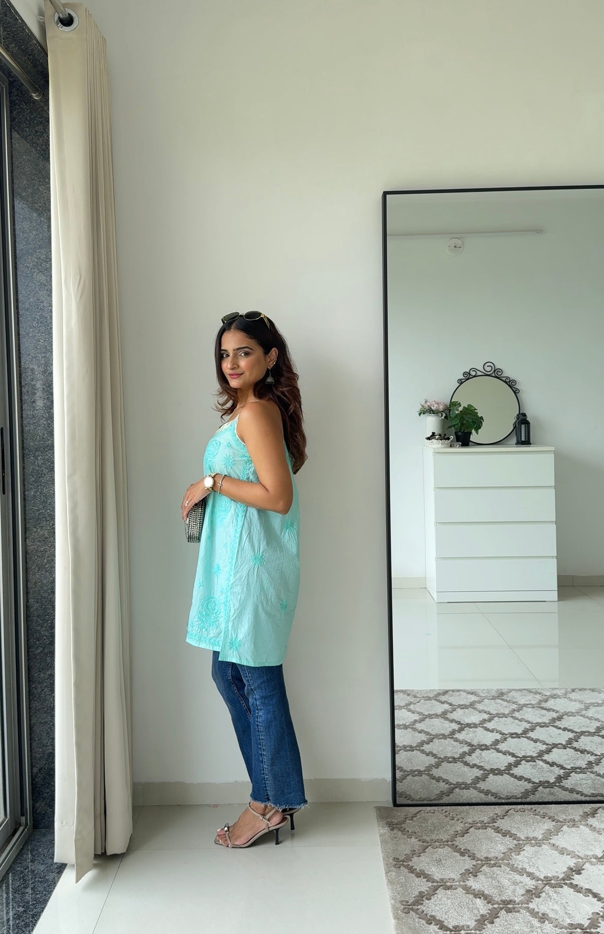 Cyan Cotton Chikankari Kurta