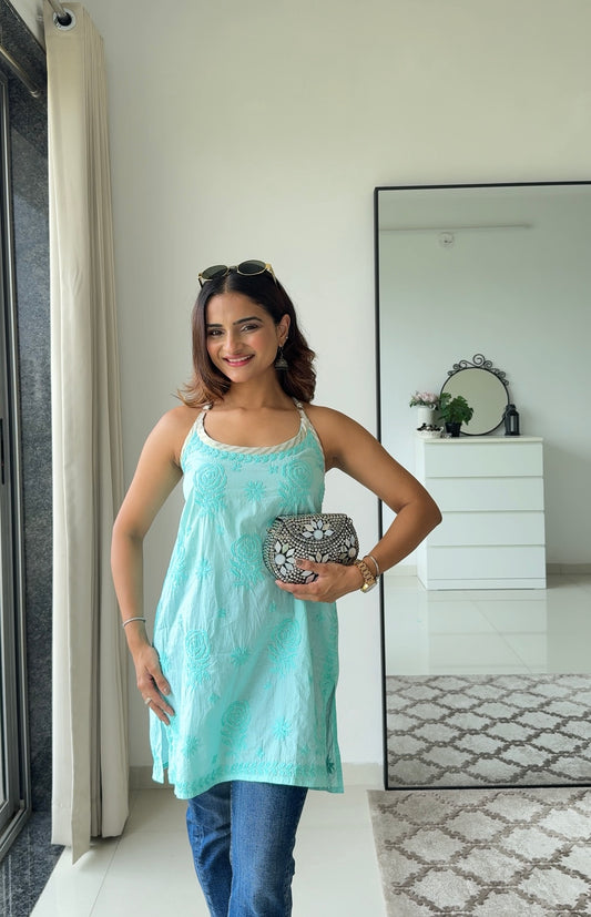 Cyan Cotton Chikankari Kurta
