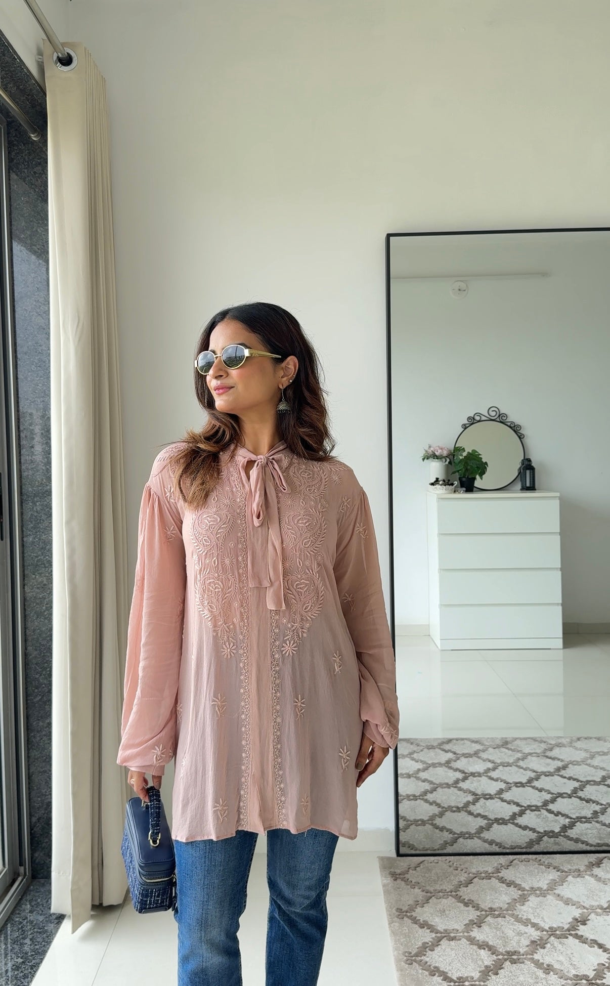 Mauve Tieup Chikankari Shirt