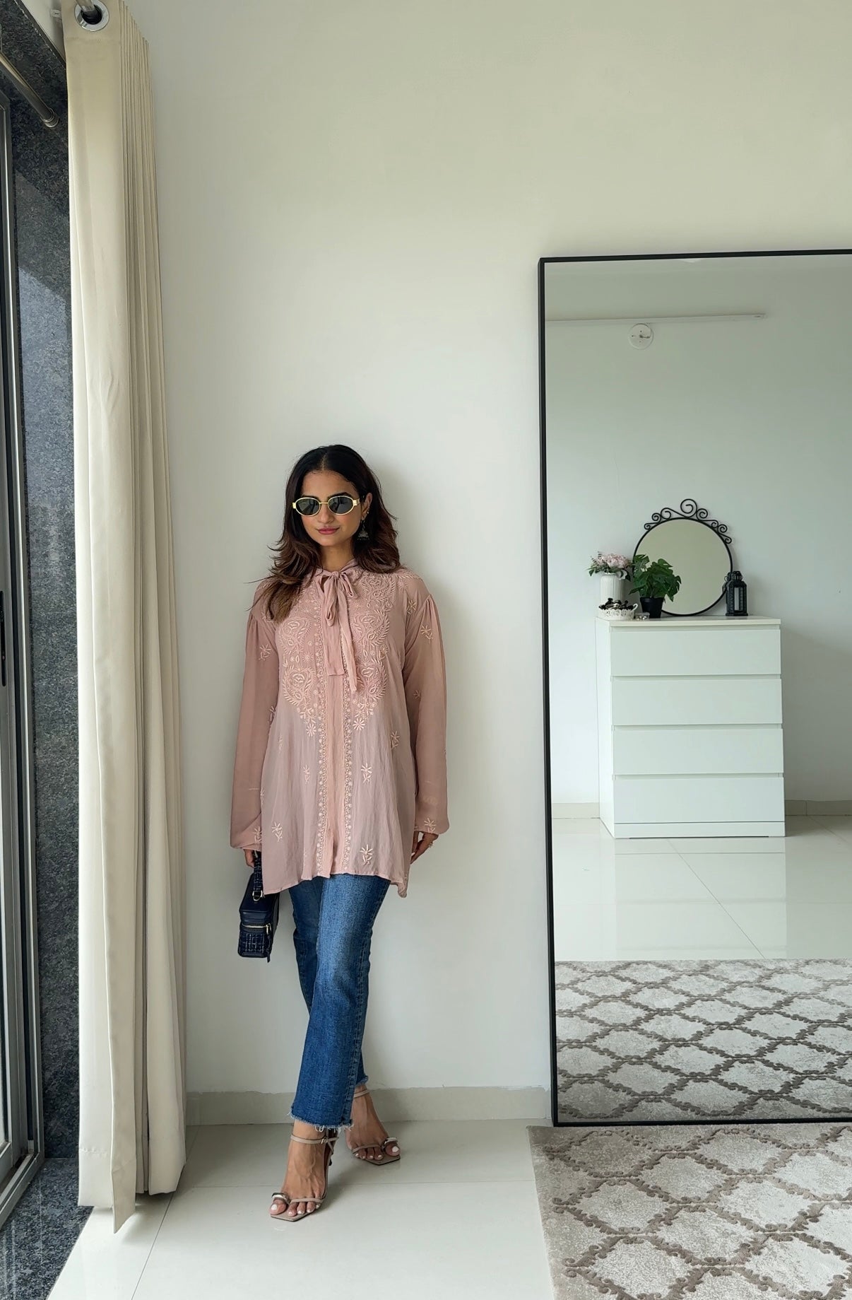 Mauve Tieup Chikankari Shirt
