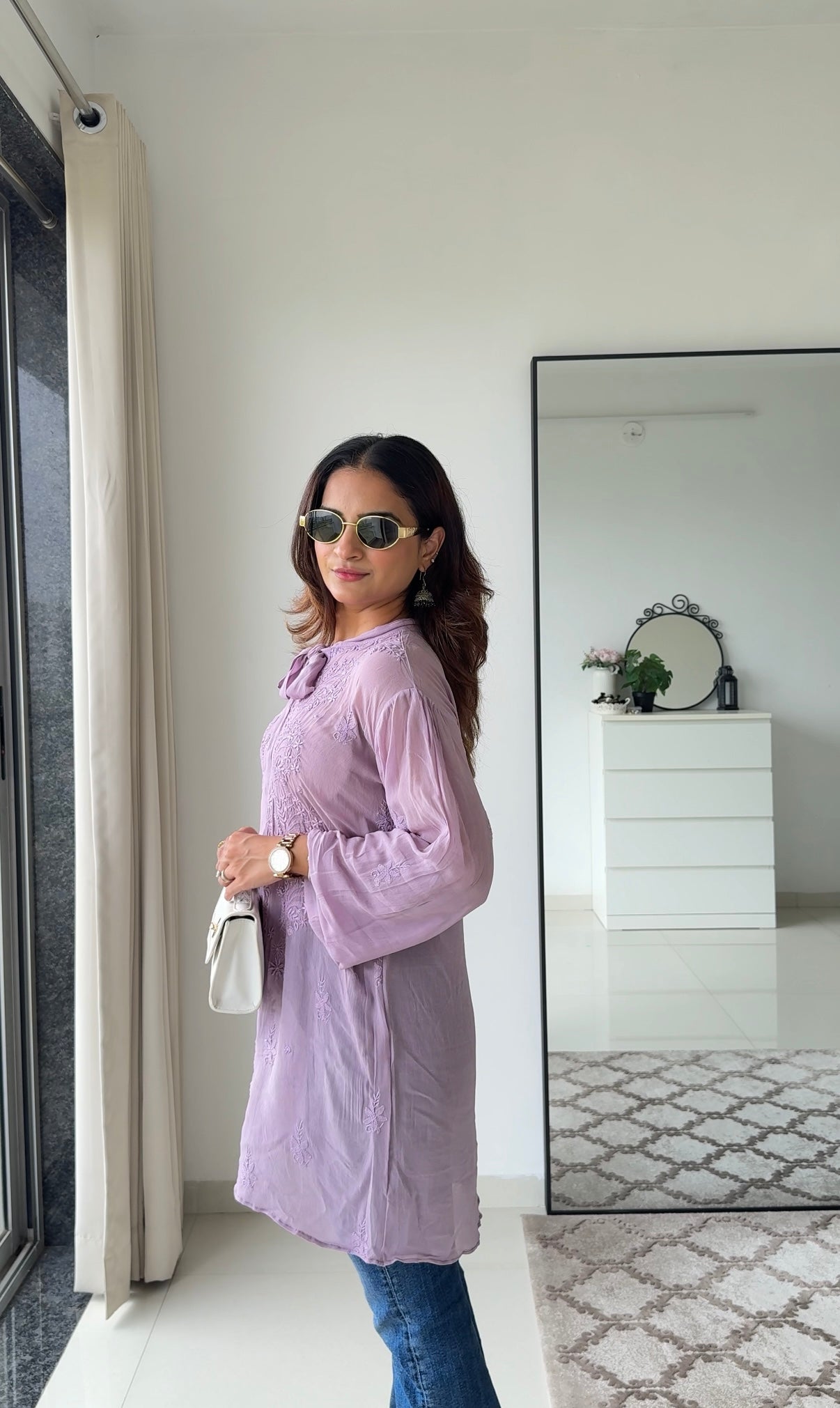 Mauve Tieup Chikankari Shirt