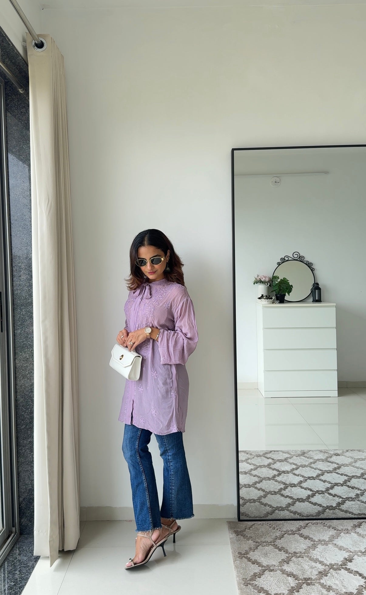 Mauve Tieup Chikankari Shirt