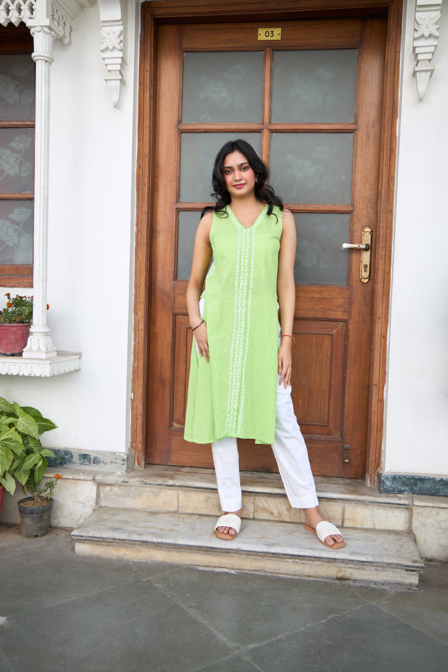 Sage Cotton Chikankari Kurta