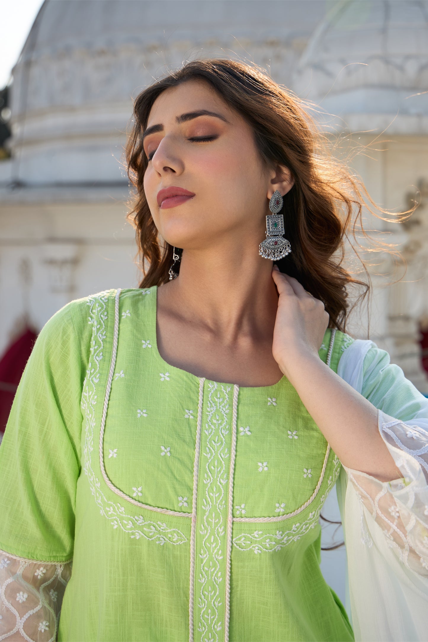 Emerald Chikankari Kurta Set - Set of 3