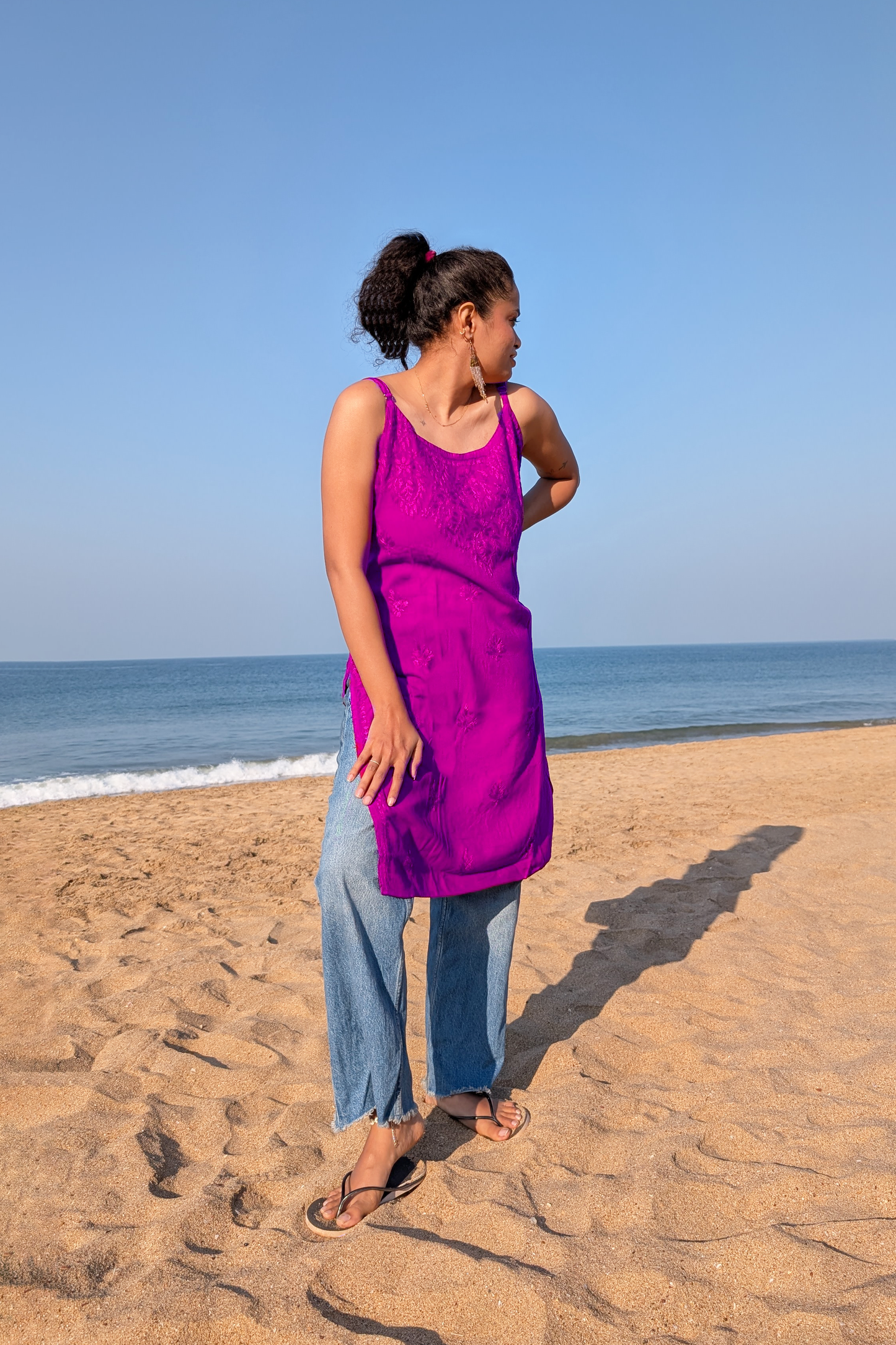 Maroon Straight Rayon Chikankari Kurti