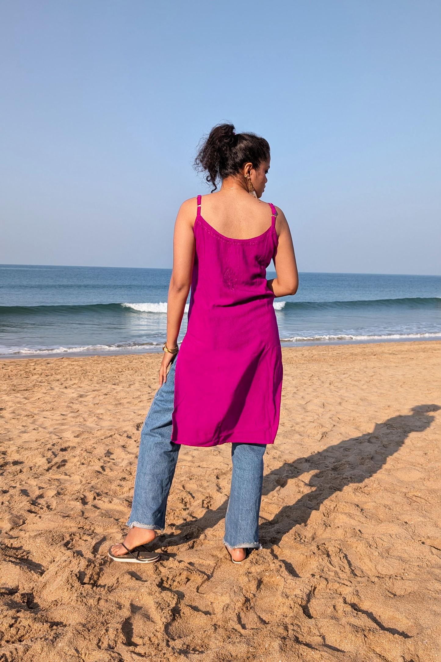Purple Straight Rayon Chikankari Kurti