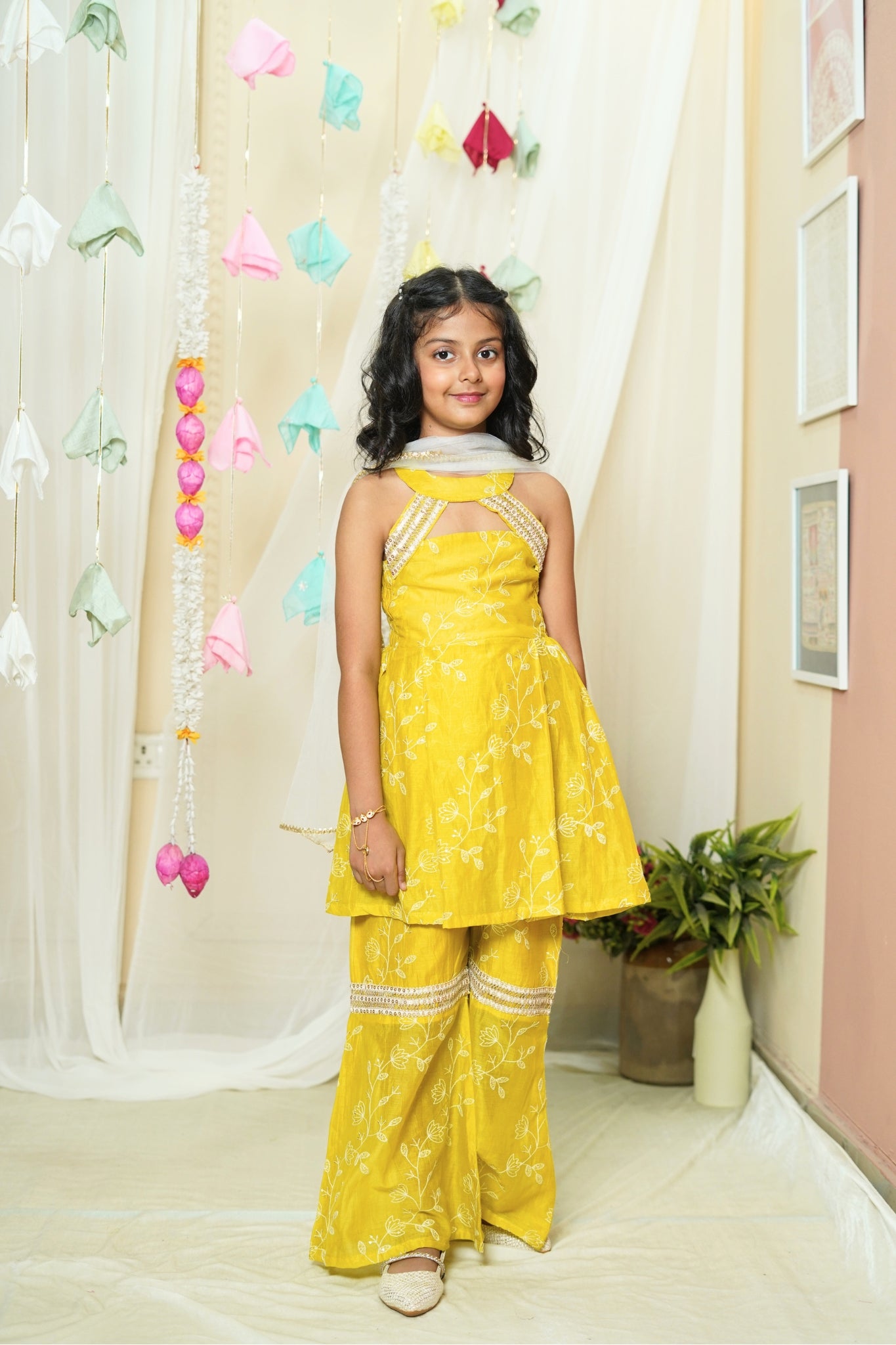Girl's Festive Mustard Anarkali Suit