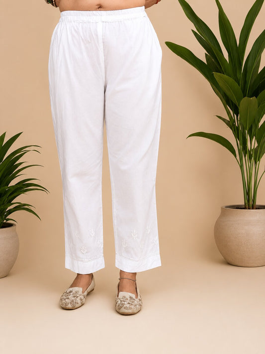 White Cotton Chikankari Pants