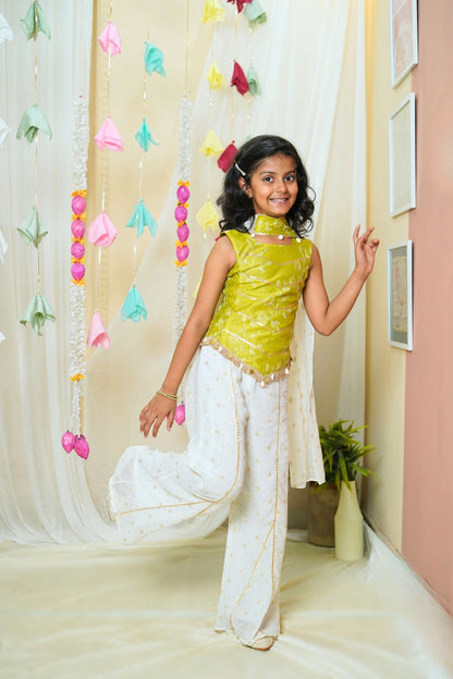 Girl's Festive Green Palazzo Style Coord set