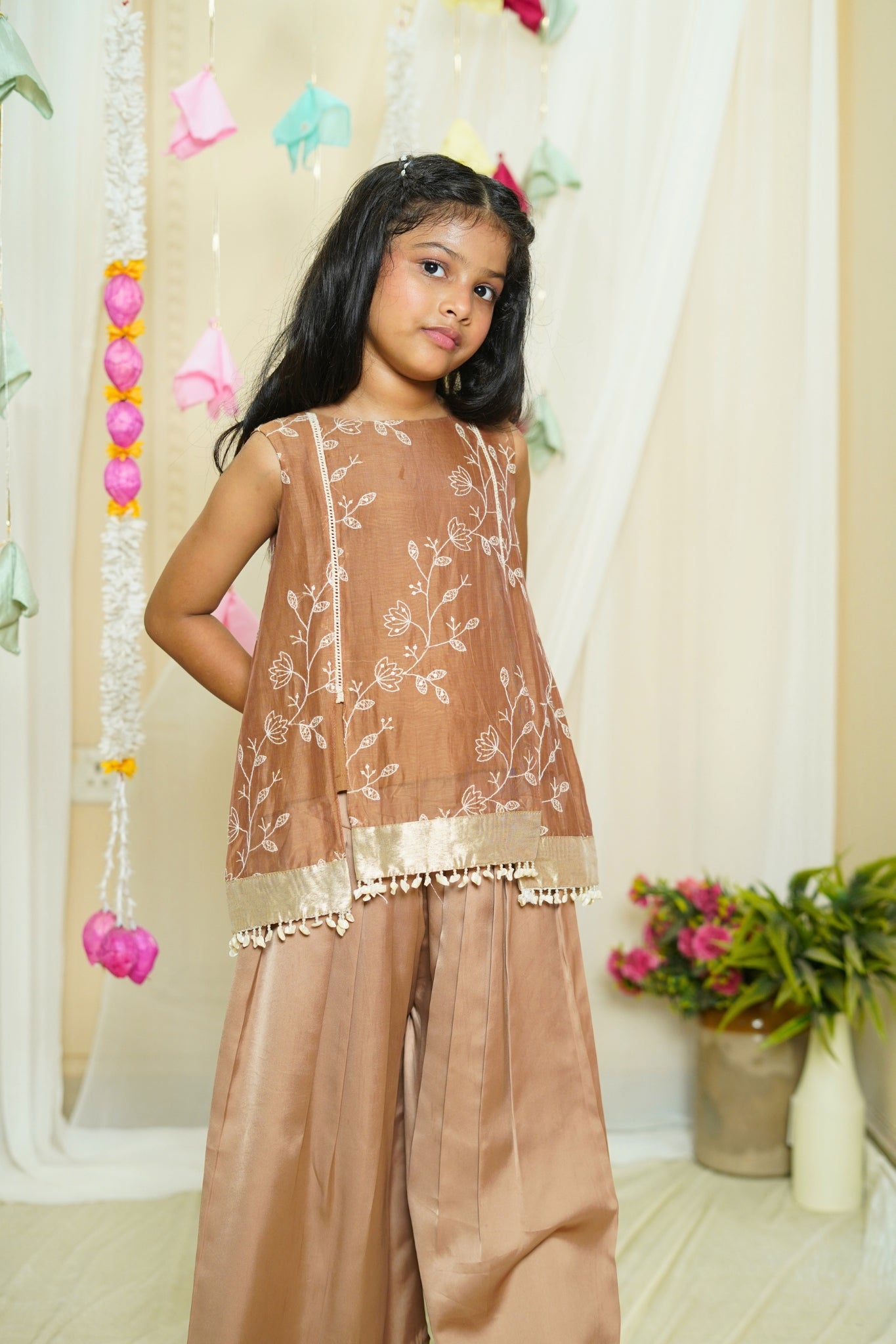 Girl's Festive Brown Coord Set