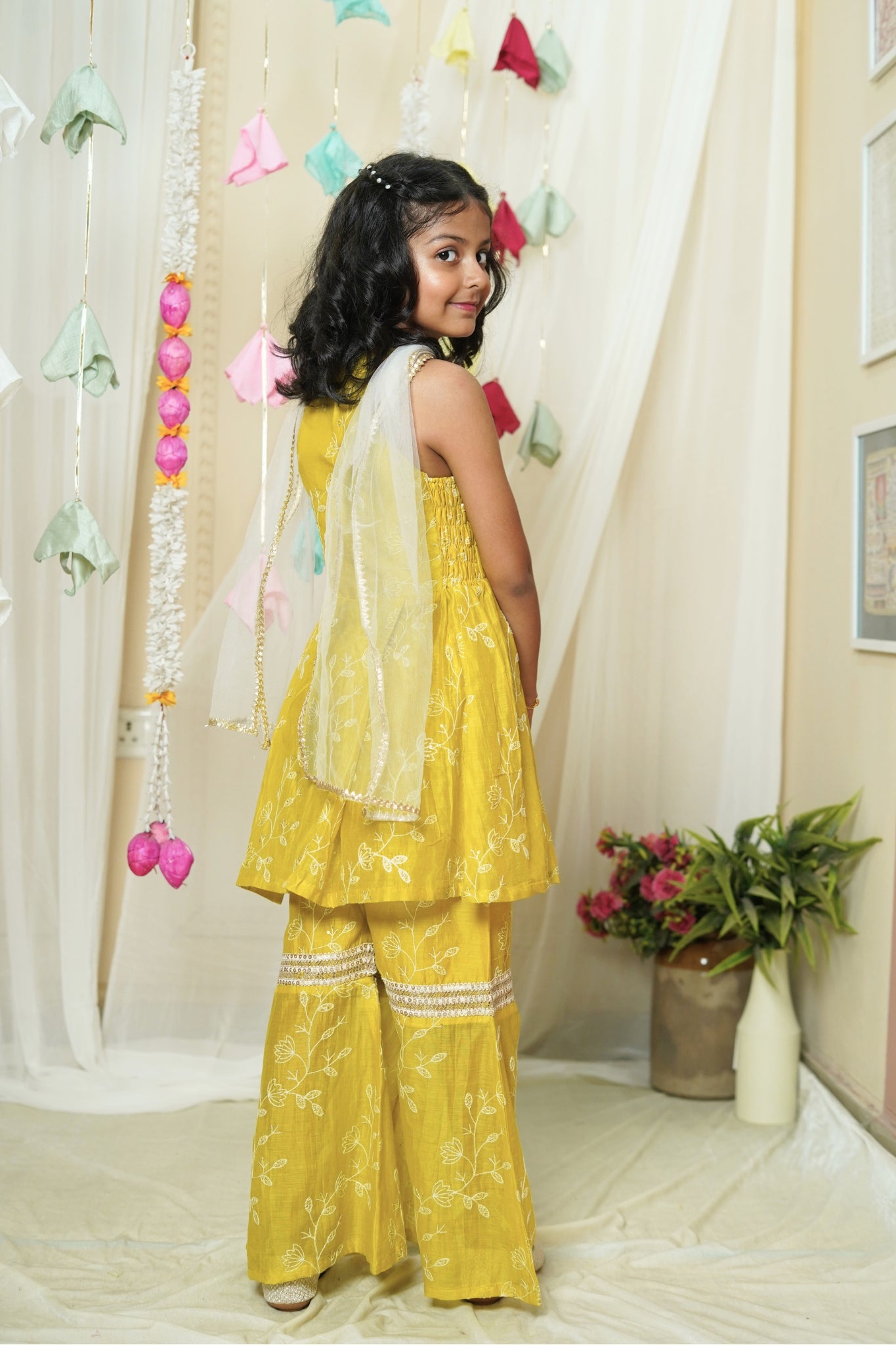 Girl's Festive Mustard Anarkali Suit