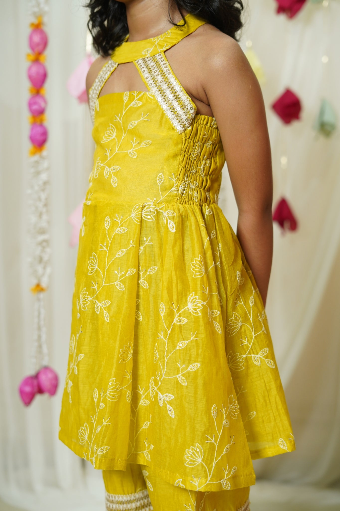 Girl's Festive Mustard Anarkali Suit
