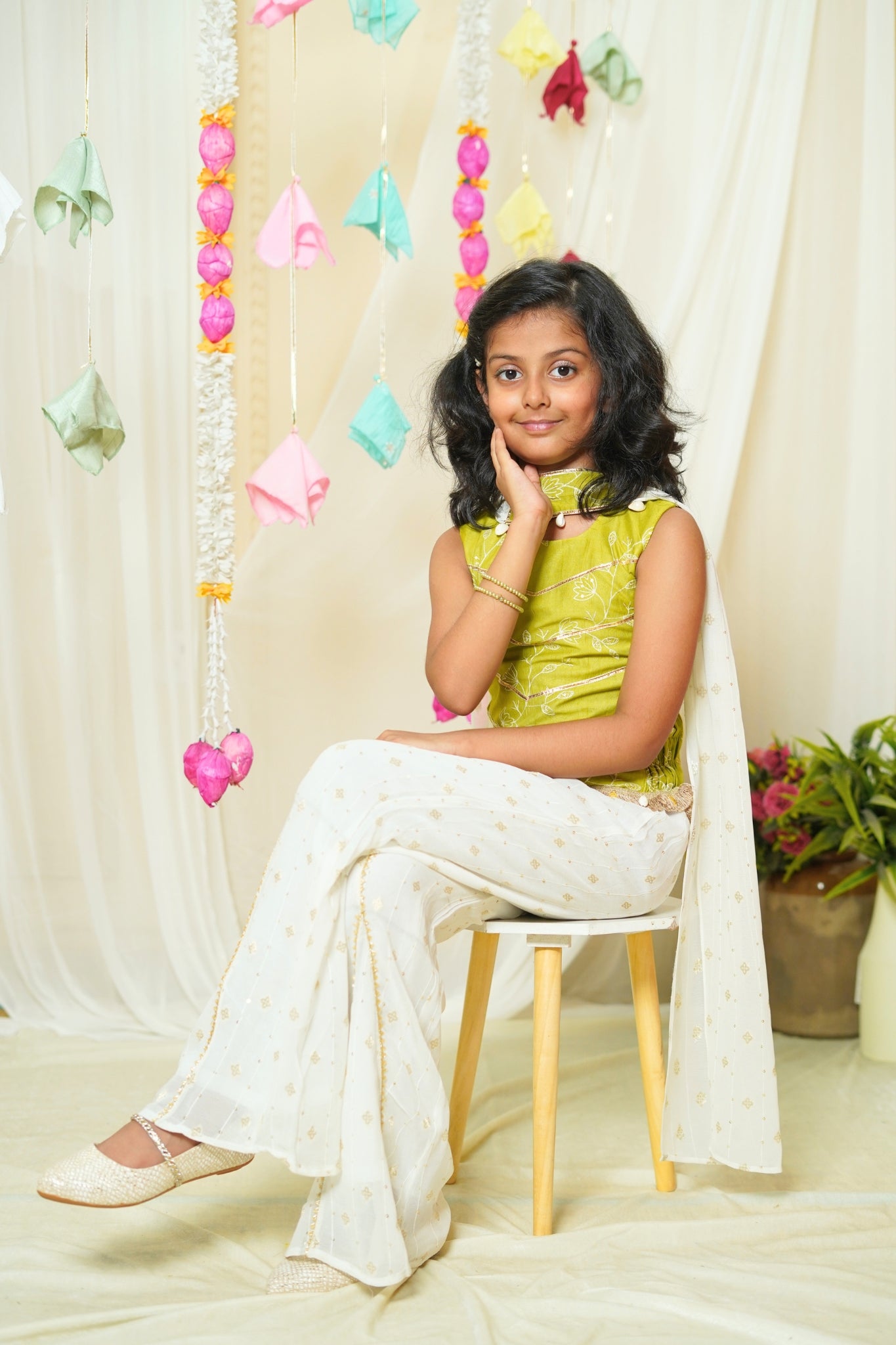 Girl's Festive Green Palazzo Style Coord set