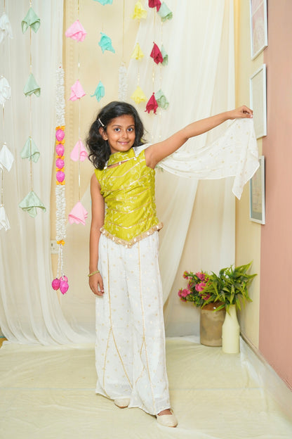 Girl's Festive Green Palazzo Style Coord set