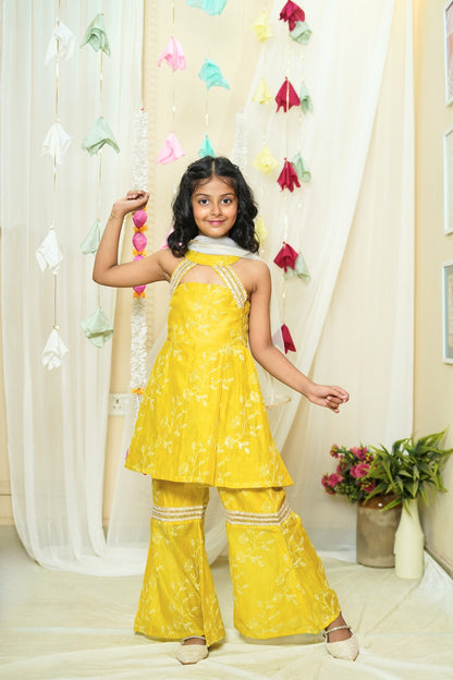 Girl's Festive Mustard Anarkali Suit