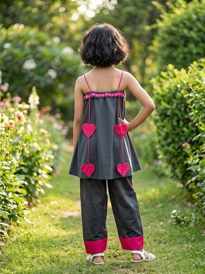 Heart Cut-Out Chanderi Black Coord