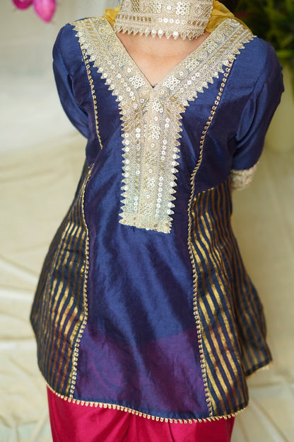 Girl's Festive Chanderi Blue Anarkali Suit