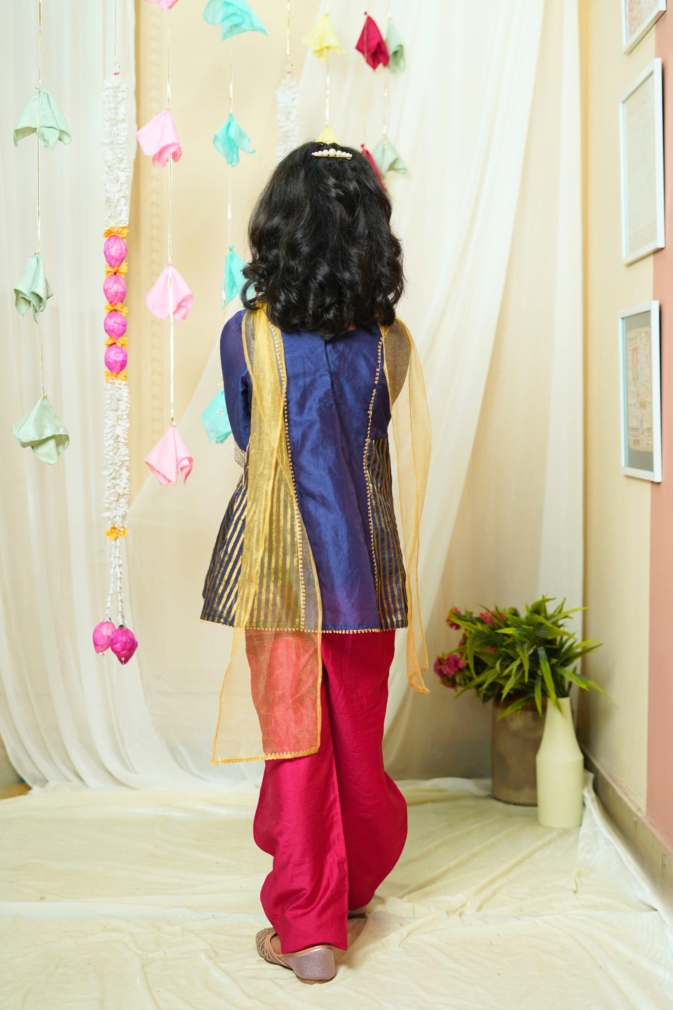 Girl's Festive Chanderi Blue Anarkali Suit