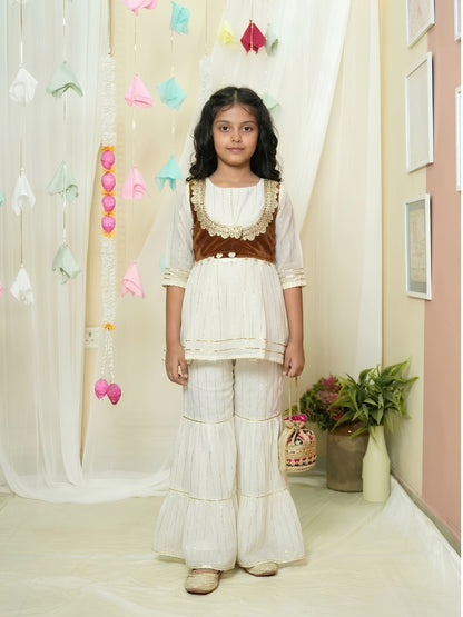 Girl's White Sharara Set- Set of 3