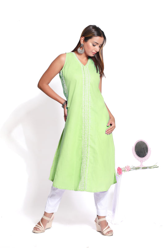 Sage Cotton Chikankari Kurta Set
