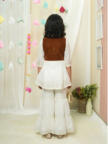 Girl's White Sharara Set- Set of 3