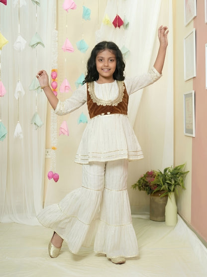 Girl's White Sharara Set- Set of 3