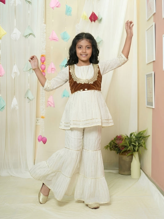 Girl's White Sharara Set- Set of 3