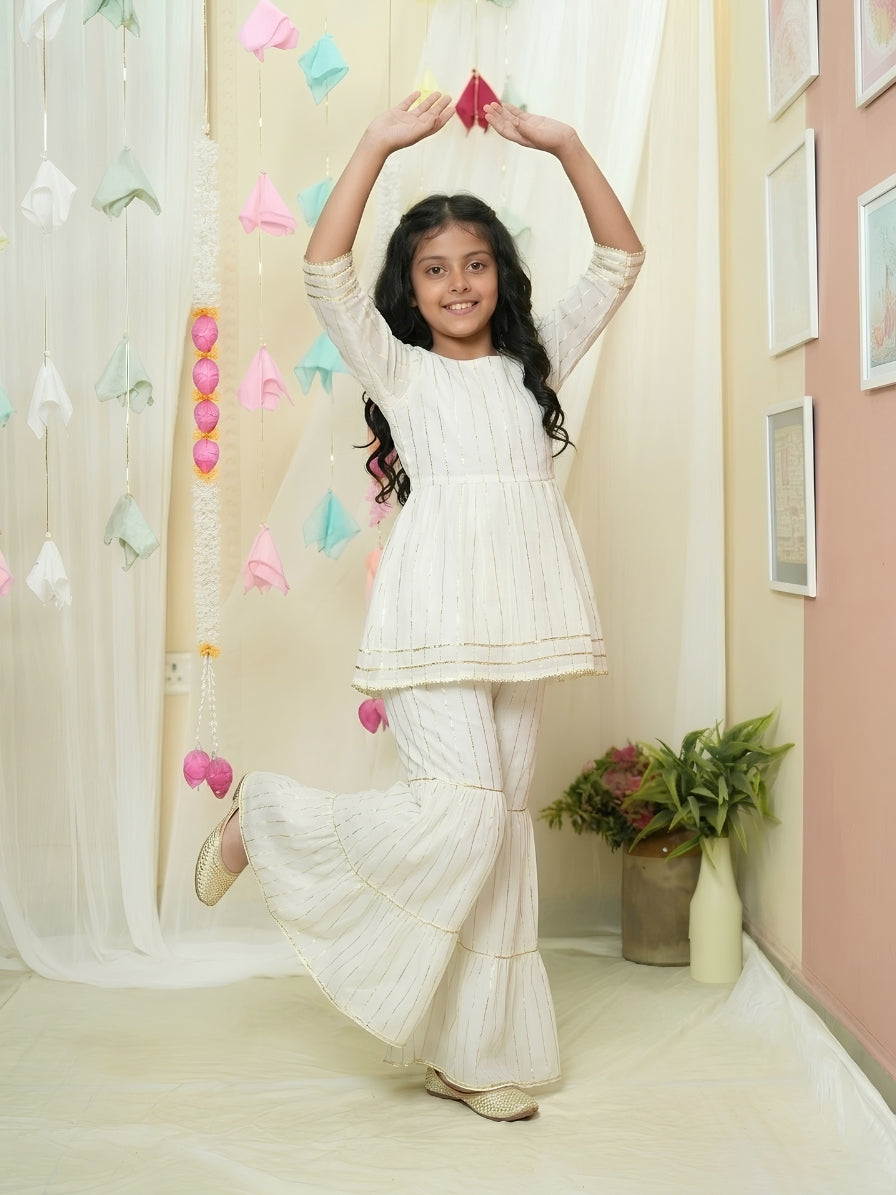 Girl's White Sharara Set- Set of 3