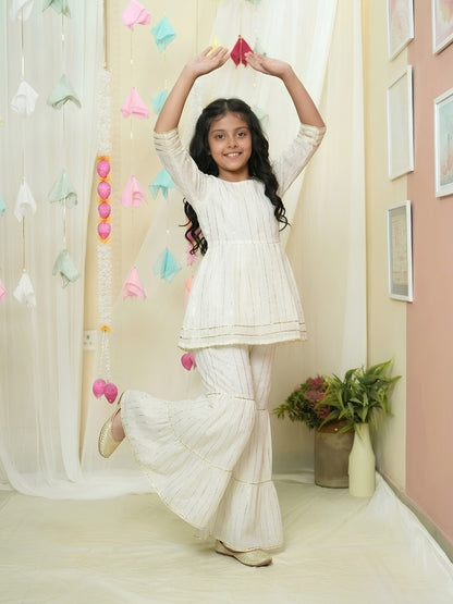 Girl's White Sharara Set- Set of 3