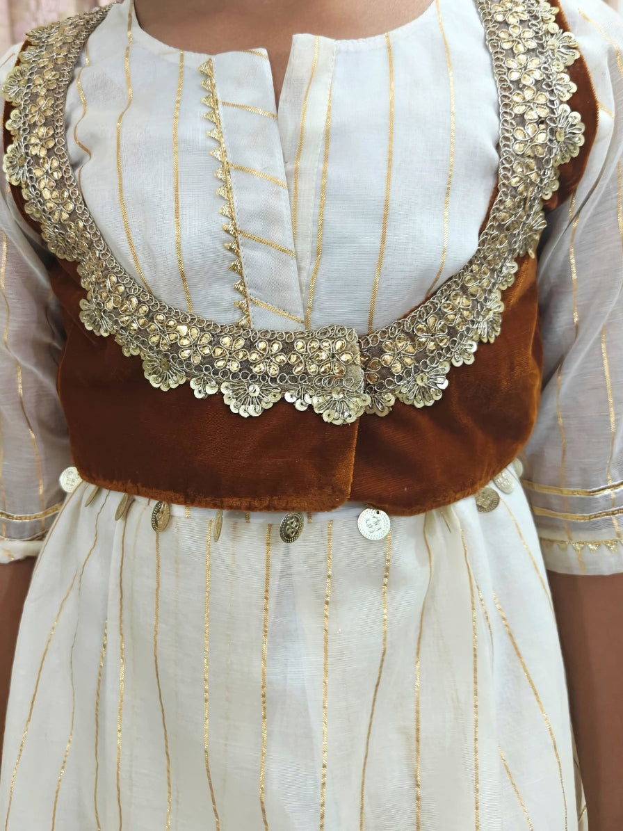 Girl's White Sharara Set- Set of 3