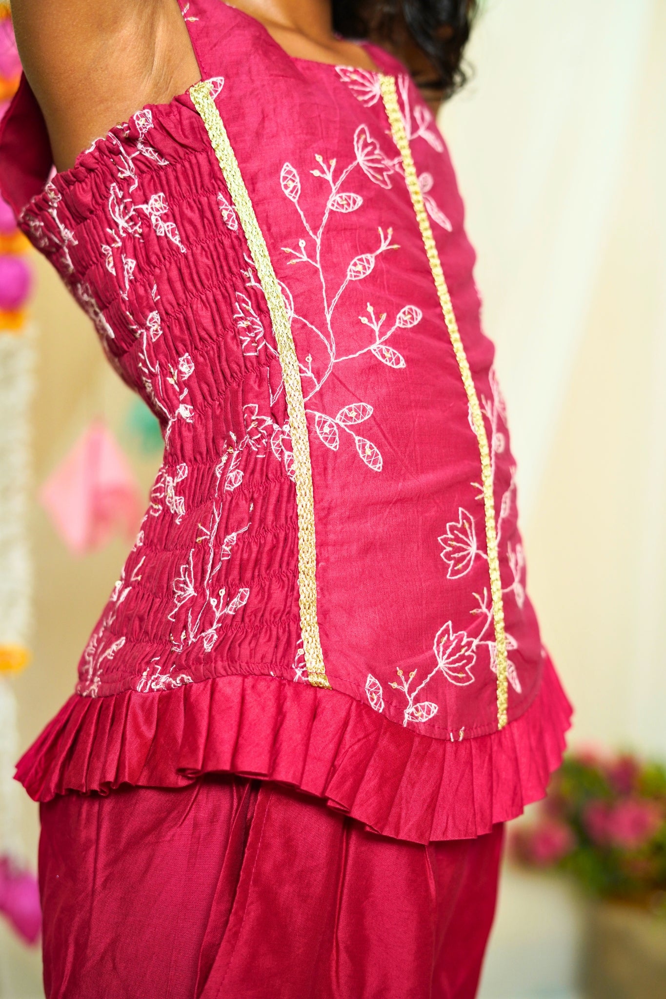 Girls Fuchsia Chanderi Mul Coord Set