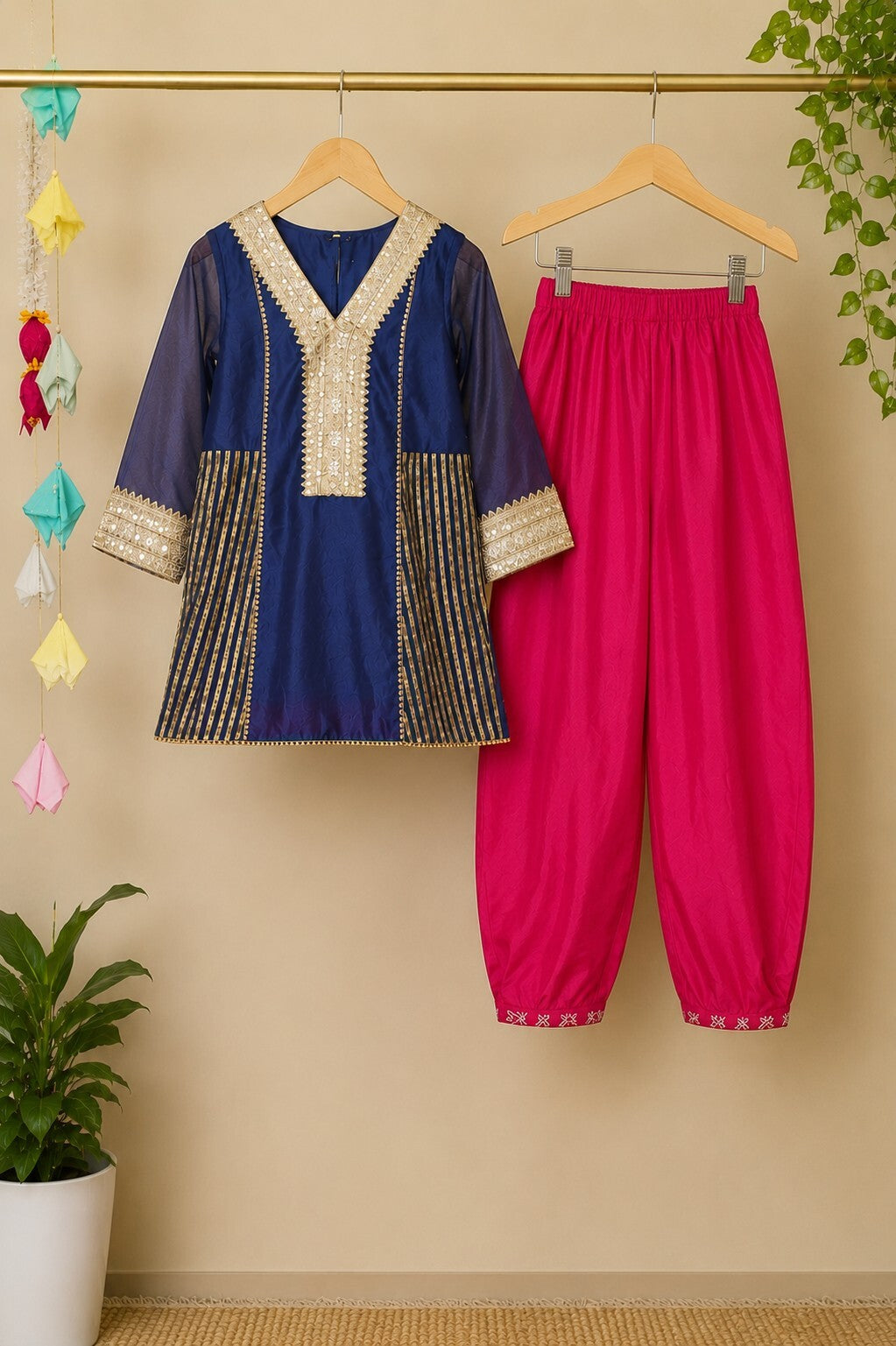Girl's Festive Chanderi Blue Anarkali Suit