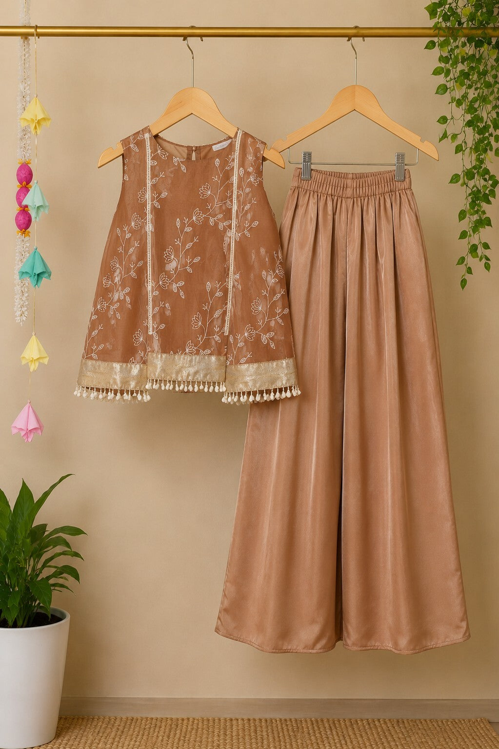 Girl's Festive Brown Coord Set