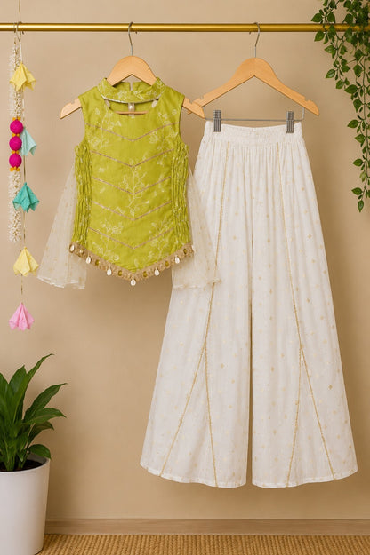 Girl's Festive Green Palazzo Style Coord set