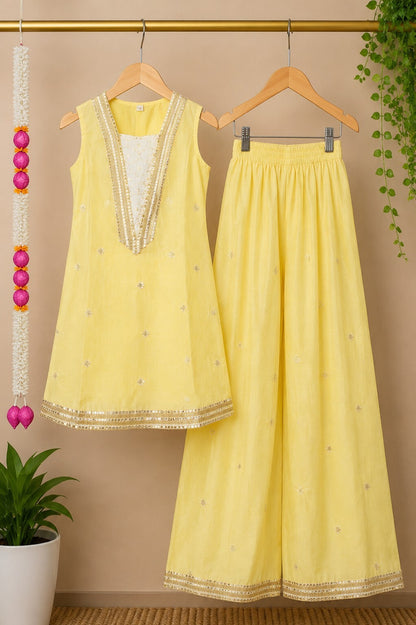 Girl's Yellow Chanderi Kurta Set