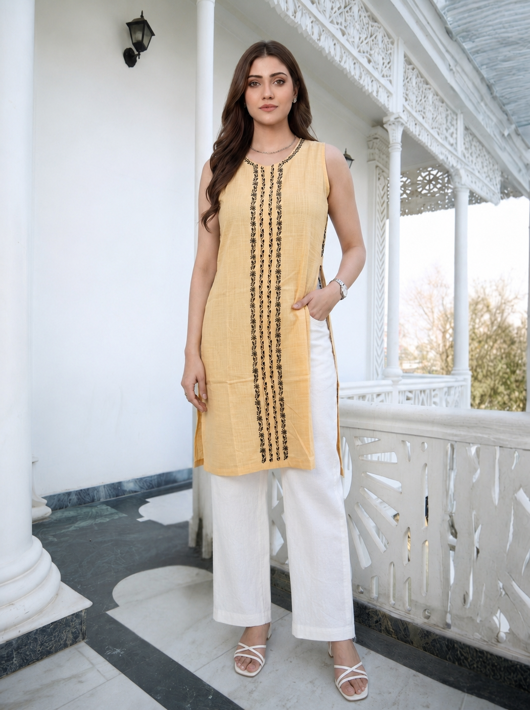 Sand Cotton Chikankari Kurta Set