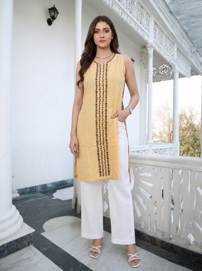 Sand Cotton Chikankari Kurta Set