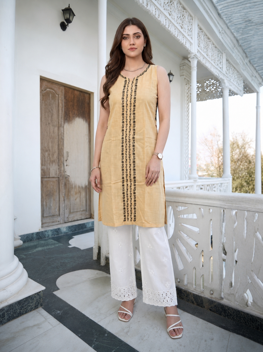 Sand Cotton Chikankari Kurta