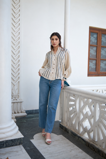 Fawn Line Chikankari Shirt