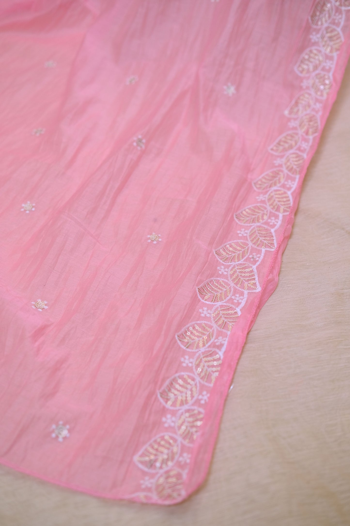 Pink Chanderi Mul Embroidered Dupatta