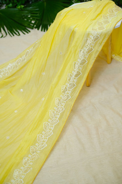 Yellow Chanderi Mul Embroidered Dupatta