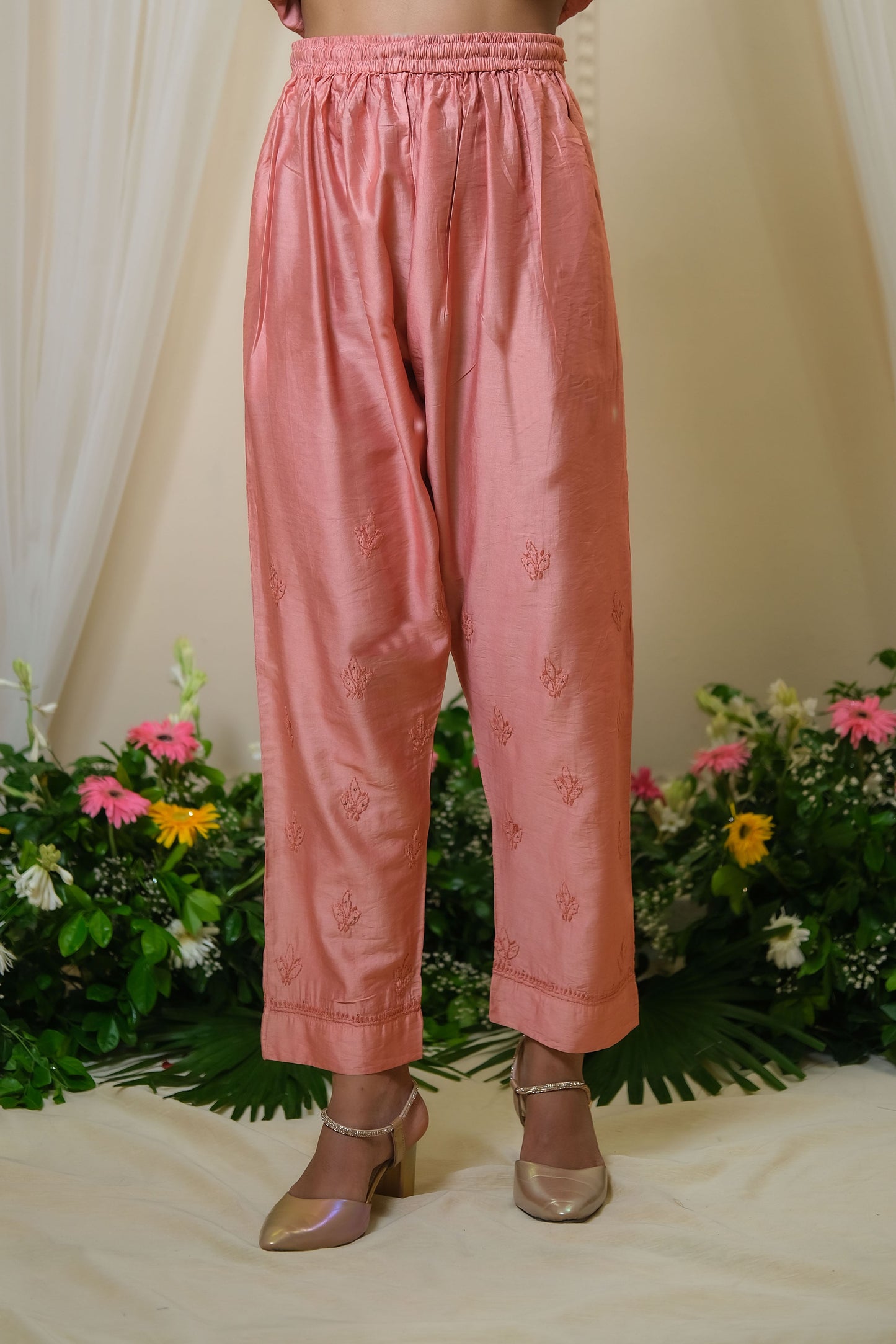 Sindoori Peach Chikankari  Anarkali Suit - of 3