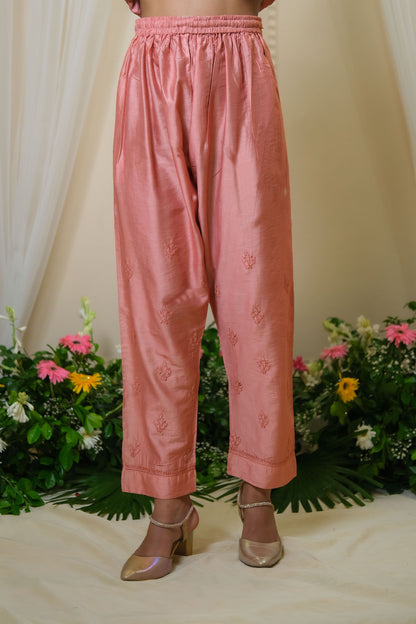 Sindoori Peach Chikankari  Anarkali Suit - of 3