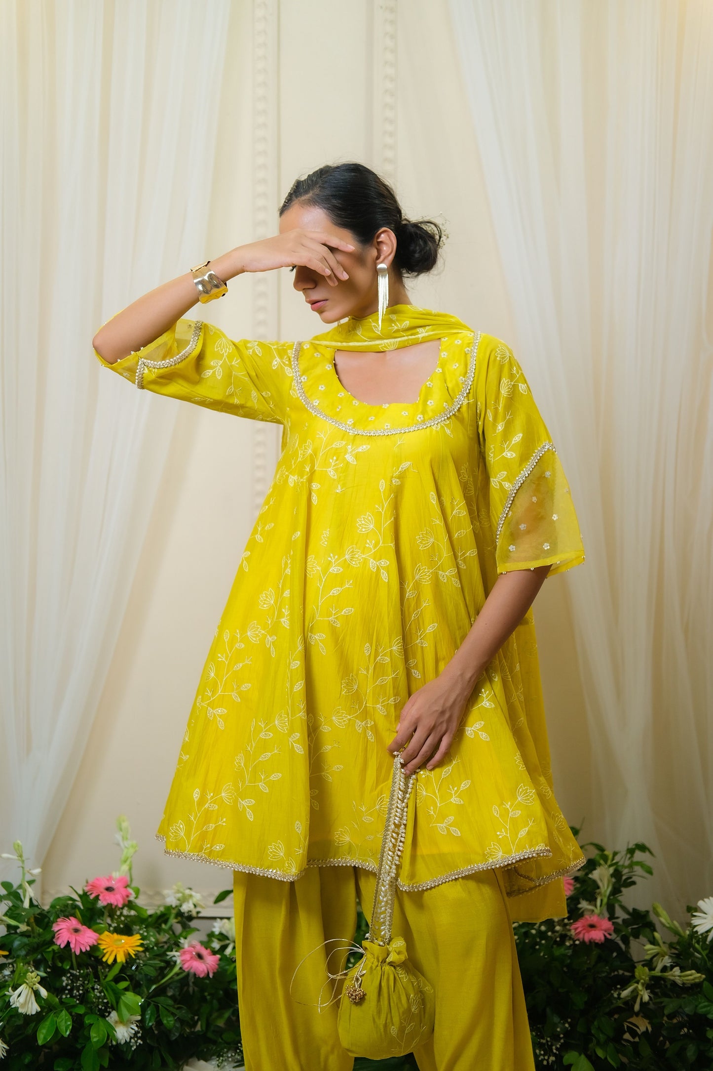 Gajra Yellow Anarkali Suit - of 3